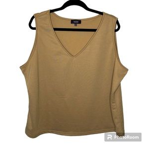 NYDJ Sweater Vest Beige Tan Neutral Stretchy Sleeveless V-neck Sweatshirt